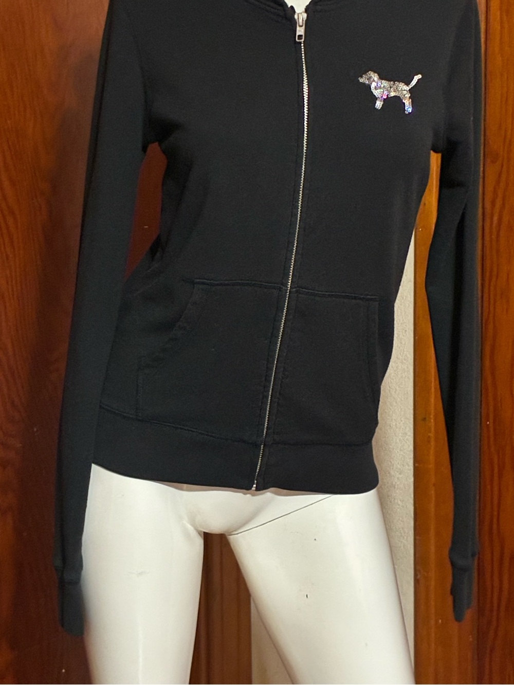 VS Pink Black w/ Iridescent Sequin “Pink” Zip Up Hoodie - Picture 5 of 5